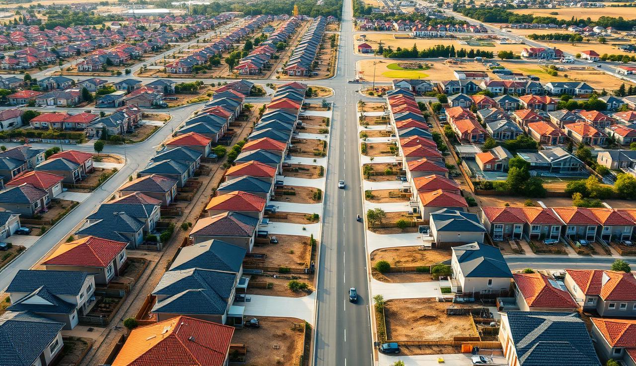 Aerial view of Australian suburban housing construction
